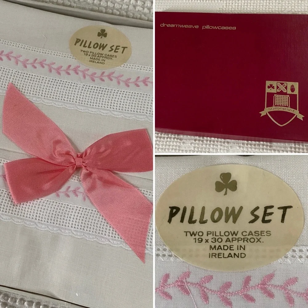 NIB 2 Dreamweave Cotton Pillowcases Made in Ireland Pink White - Picture 9 of 9